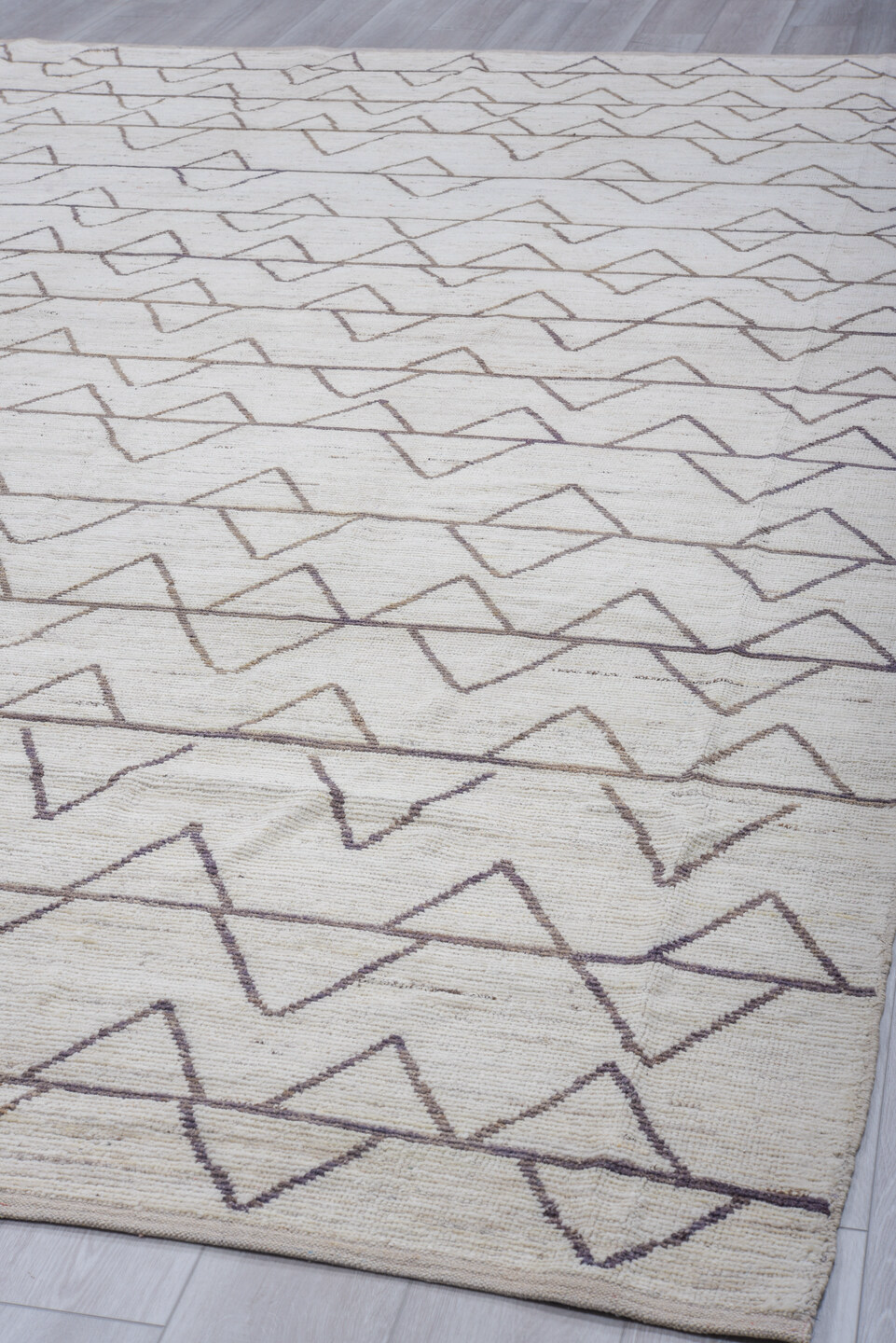 11' x 13' one-of-a-kind handmade vintage Tulu oversize rug. Color palette: black, dark gray, gainsboro, gray, light gray