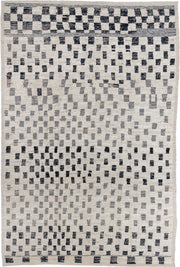 8' x 12' one-of-a-kind handmade vintage Tulu large size rug. Color palette: ivory, charcoal, gray, cream, black