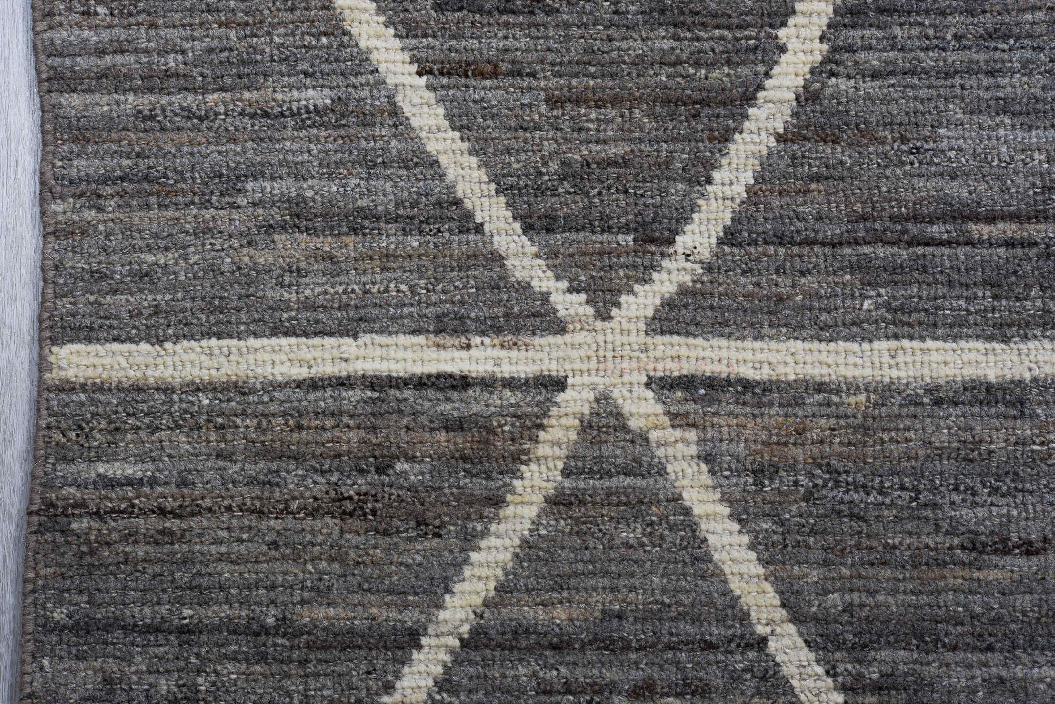 6' x 9' one-of-a-kind handmade vintage Tulu medium size rug. Color palette: gray, ivory, taupe, charcoal, beige, black