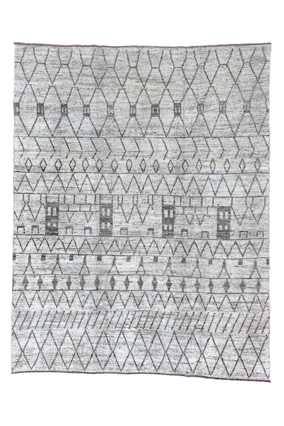 10' x 13' one-of-a-kind handmade vintage Tulu large size rug. Color palette: dark gray, gainsboro, gray, light gray