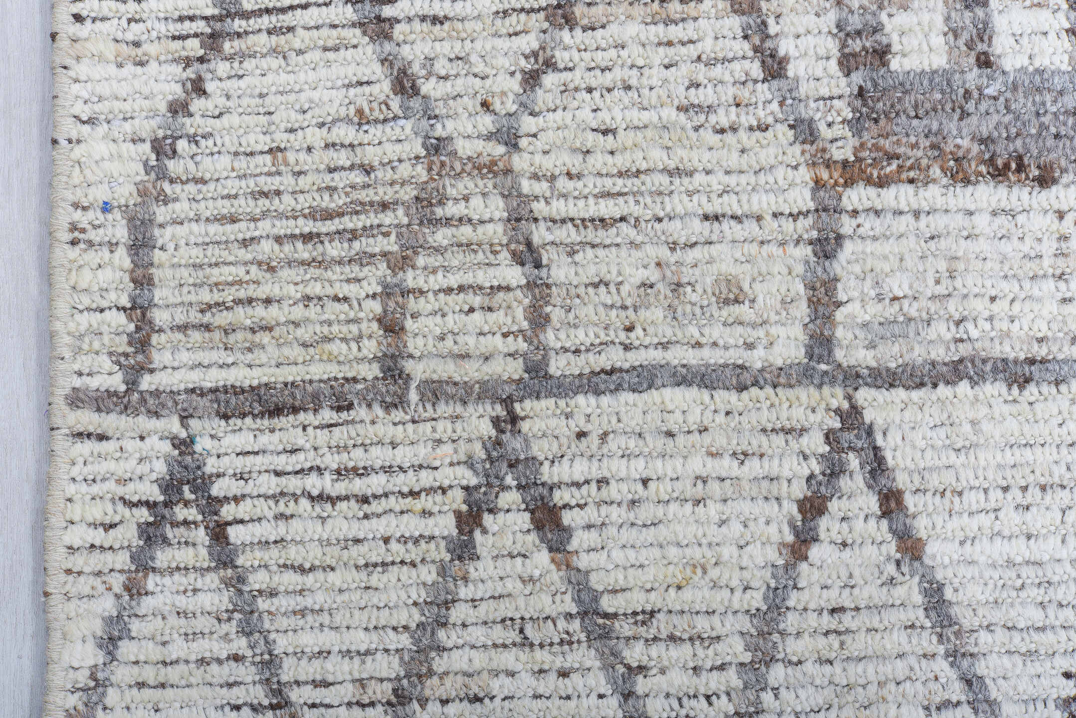 10' x 13' one-of-a-kind handmade vintage Tulu large size rug. Color palette: ivory, charcoal, taupe, brown, gray, black