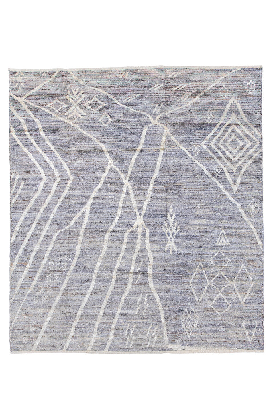 8' x 9' one-of-a-kind handmade vintage Tulu rug. Color palette: blue, dark gray, dim gray, gainsboro, gray, light blue