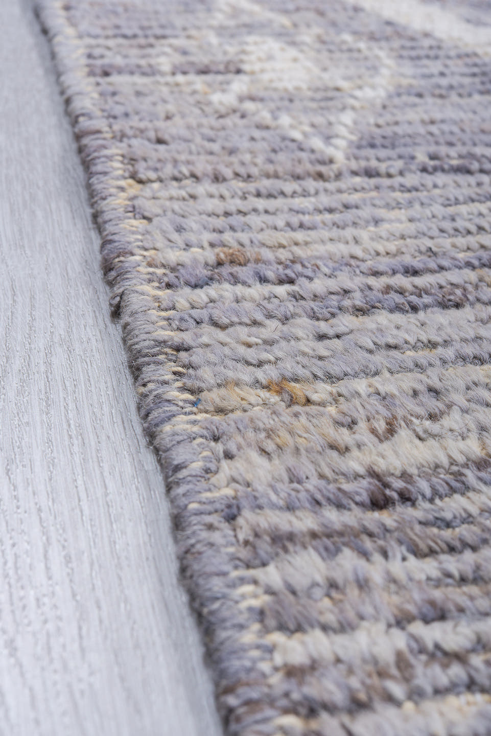 8' x 9' one-of-a-kind handmade vintage Tulu rug. Color palette: gray, ivory, slate, taupe, silver, beige