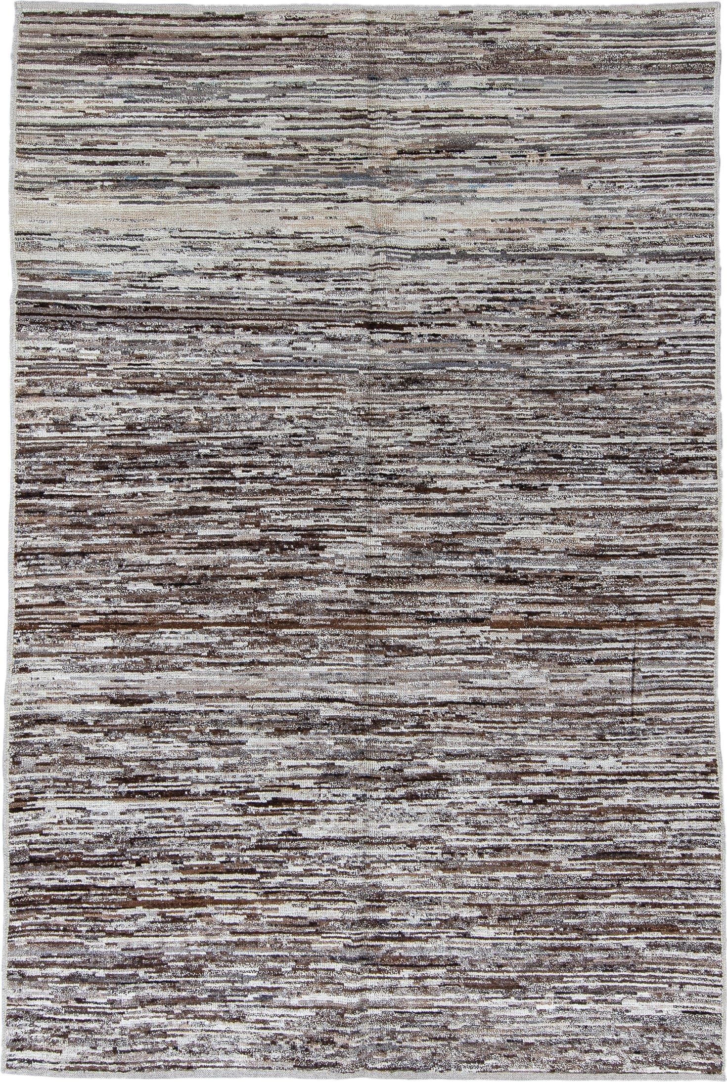 6' x 9' one-of-a-kind handmade vintage Tulu medium size rug. Color palette: ivory, taupe, brown, charcoal, cream, beige