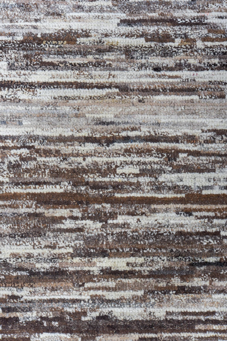 6' x 9' one-of-a-kind handmade vintage Tulu medium size rug. Color palette: ivory, taupe, brown, charcoal, cream, beige