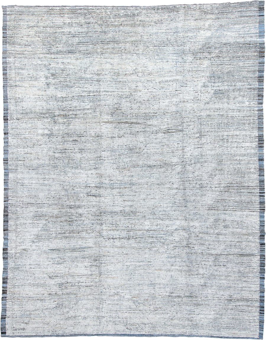 10' x 13' one-of-a-kind handmade vintage Tulu large size rug. Color palette: ivory, charcoal, slate, cream, gray, black