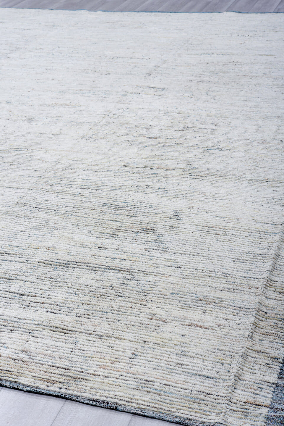 10' x 13' one-of-a-kind handmade vintage Tulu large size rug. Color palette: ivory, charcoal, slate, cream, gray, black