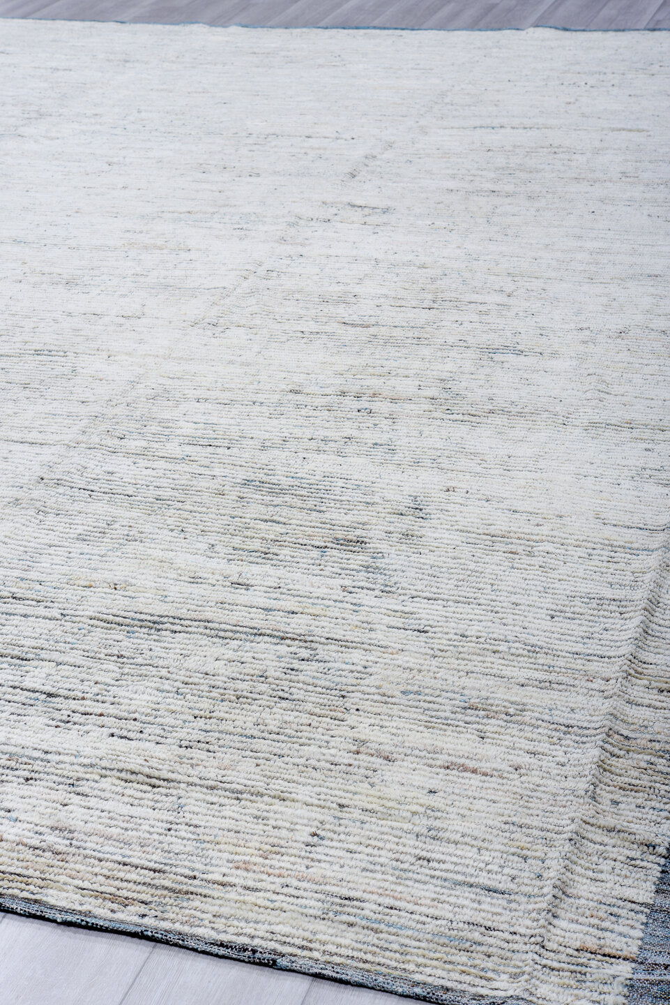 10' x 13' one-of-a-kind handmade vintage Tulu large size rug. Color palette: ivory, charcoal, slate, cream, gray, black
