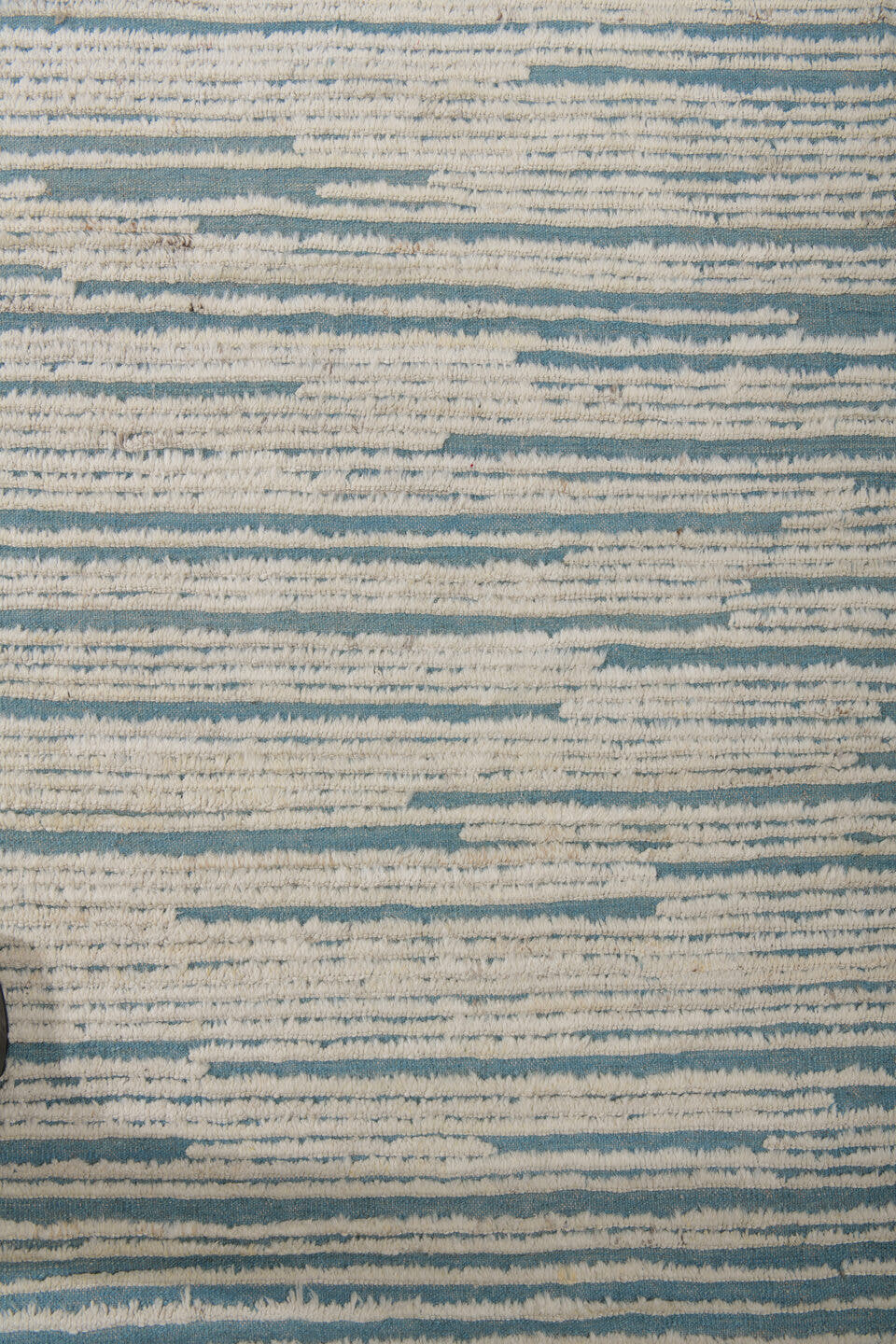 13' x 14' one-of-a-kind handmade vintage Tulu oversize rug. Color palette: ivory, sky blue, light blue