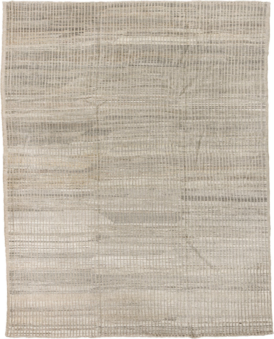 9' x 12' one-of-a-kind handmade vintage Tulu large size rug. Color palette: ivory, taupe, light gray, cream, greige, beige