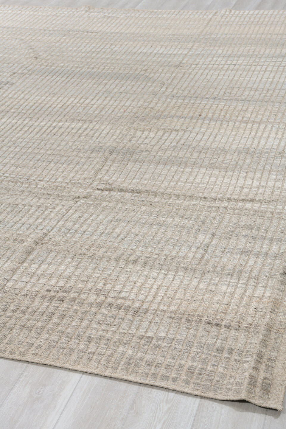 9' x 12' one-of-a-kind handmade vintage Tulu large size rug. Color palette: ivory, taupe, light gray, cream, greige, beige