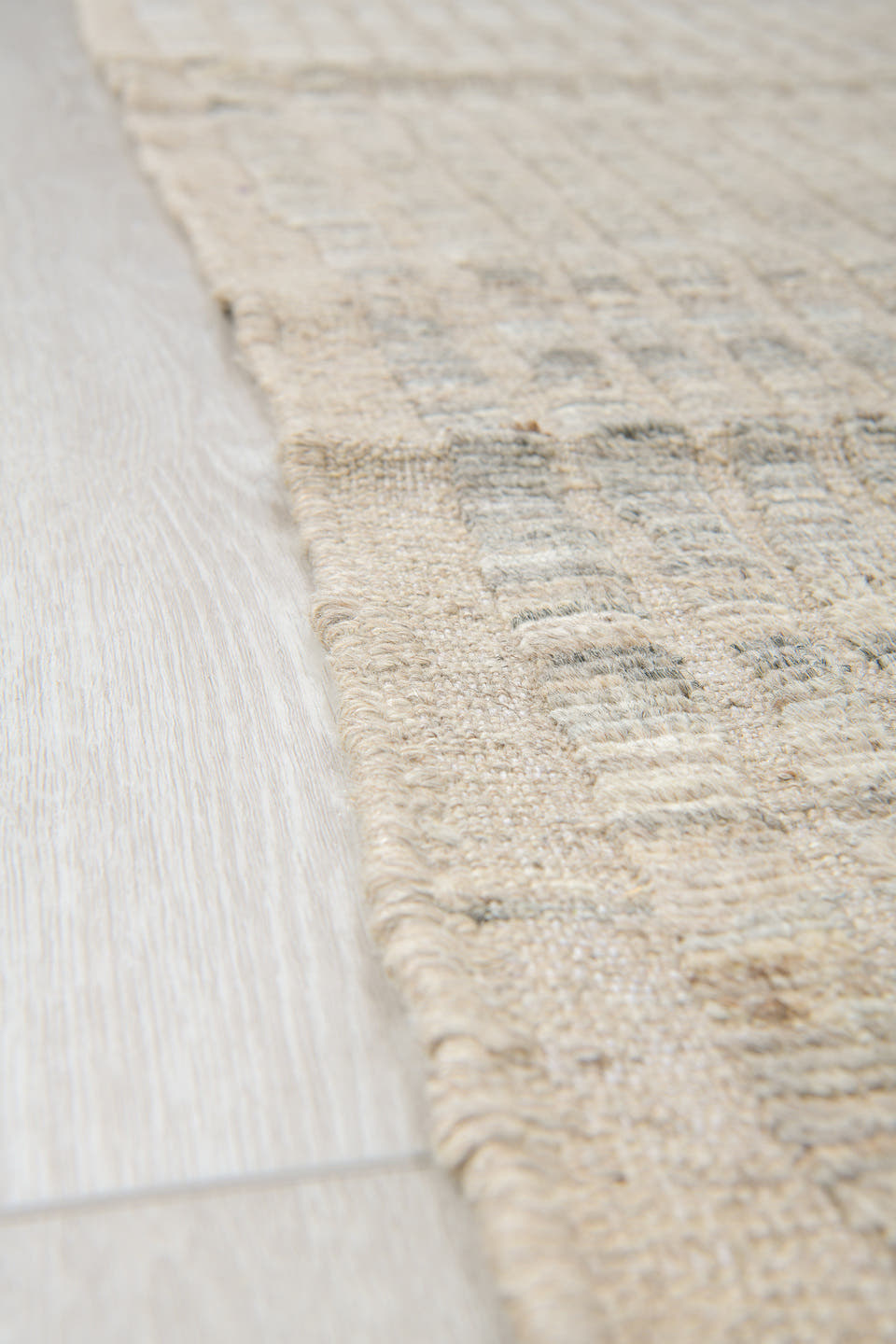 9' x 12' one-of-a-kind handmade vintage Tulu large size rug. Color palette: ivory, taupe, light gray, cream, greige, beige