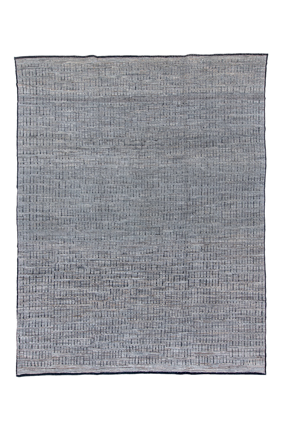9' x 12' one-of-a-kind handmade vintage Tulu large size rug. Color palette: black, blue, dark gray, dim gray, gray