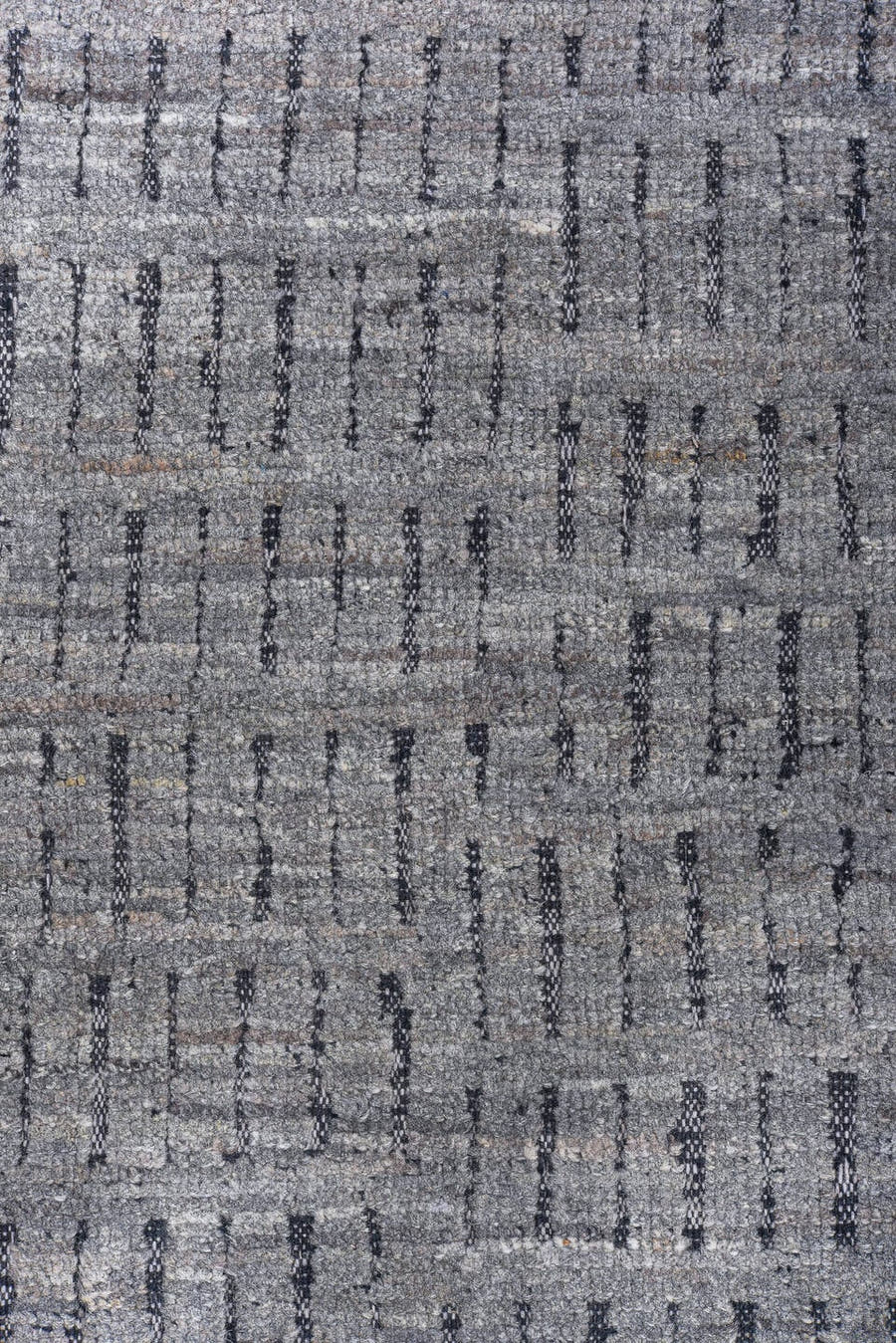 9' x 12' one-of-a-kind handmade vintage Tulu large size rug. Color palette: gray, charcoal, ivory, black