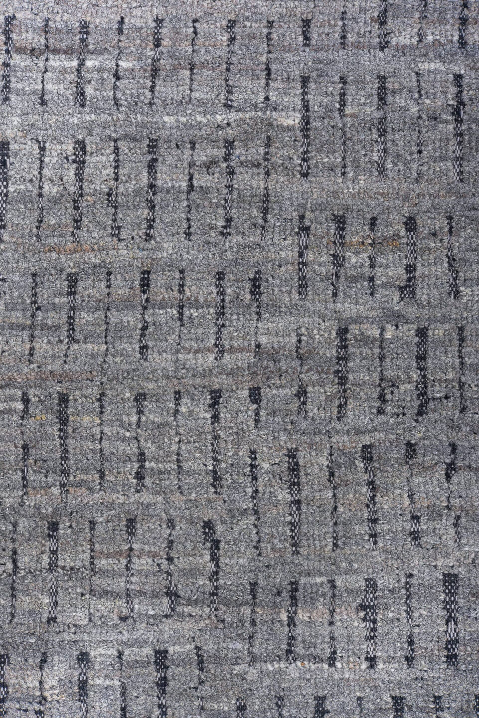 9' x 12' one-of-a-kind handmade vintage Tulu large size rug. Color palette: gray, charcoal, ivory, black