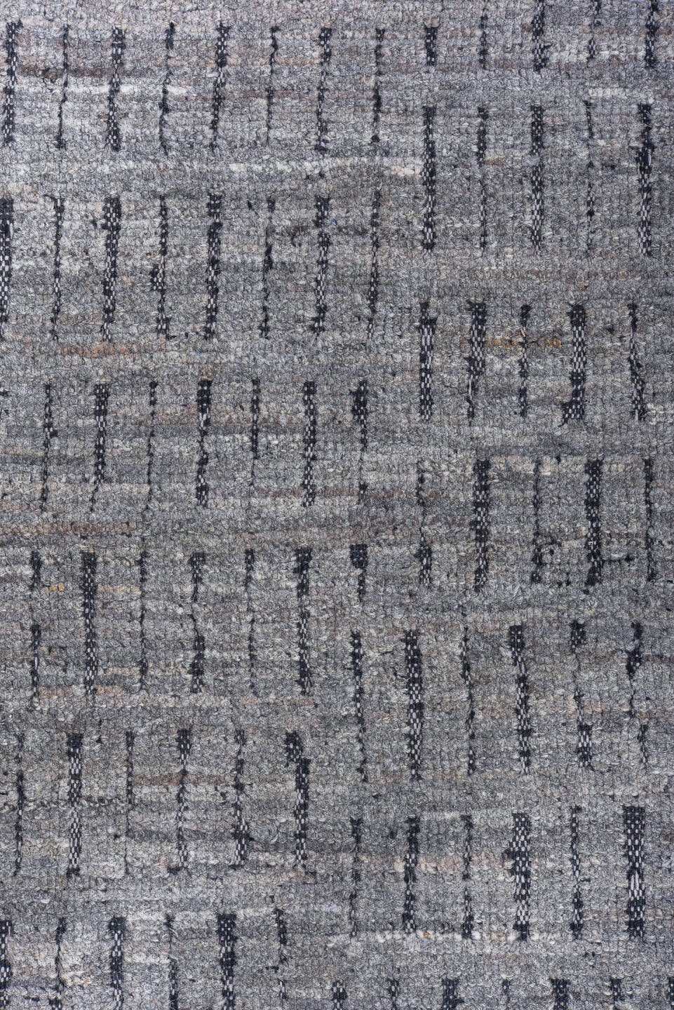 9' x 12' one-of-a-kind handmade vintage Tulu large size rug. Color palette: gray, charcoal, ivory, black