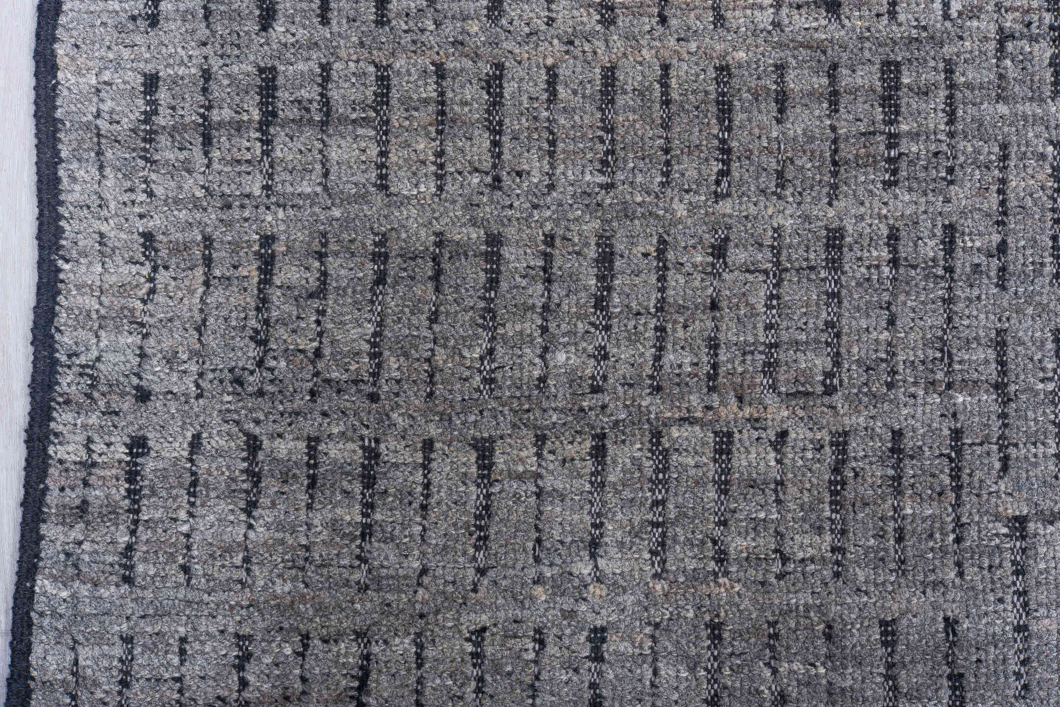 9' x 12' one-of-a-kind handmade vintage Tulu large size rug. Color palette: gray, charcoal, ivory, black