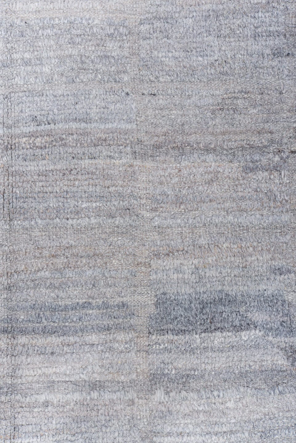 13' x 18' one-of-a-kind handmade vintage Tulu oversize rug. Color palette: ivory, pale gray, taupe, stone, silver