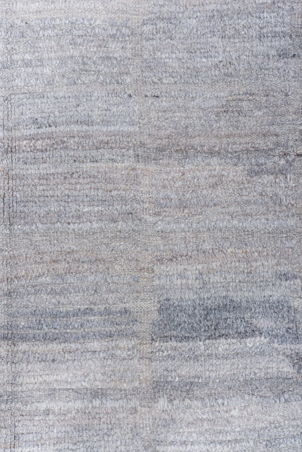 13' x 18' one-of-a-kind handmade vintage Tulu oversize rug. Color palette: ivory, pale gray, taupe, stone, silver