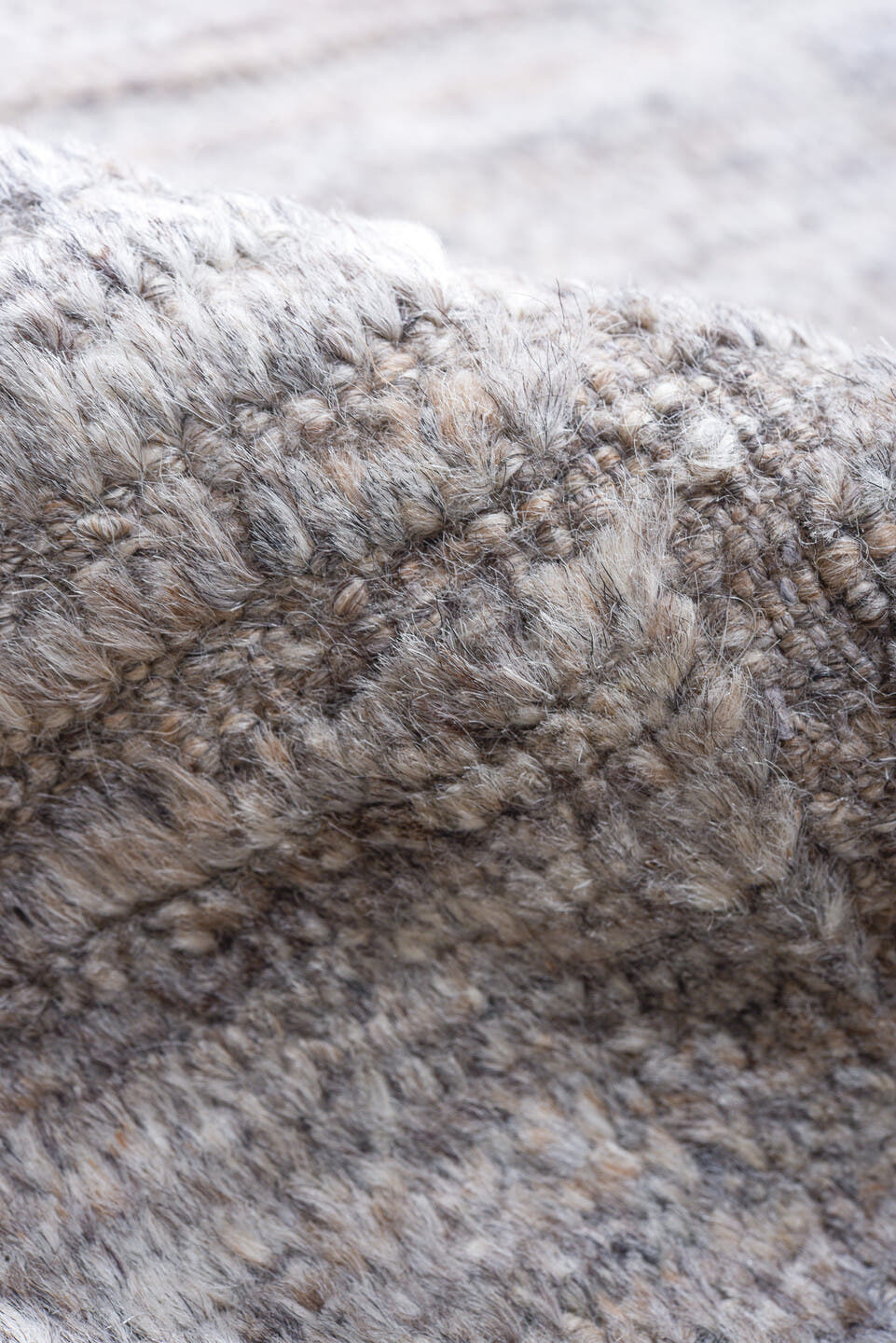 13' x 18' one-of-a-kind handmade vintage Tulu oversize rug. Color palette: ivory, pale gray, taupe, stone, silver