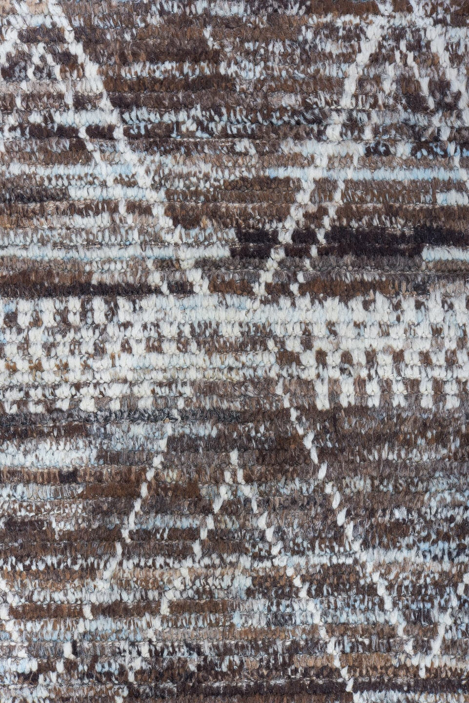 10' x 13' one-of-a-kind handmade vintage Tulu large size rug. Color palette: brown, ivory, pale blue, taupe, charcoal
