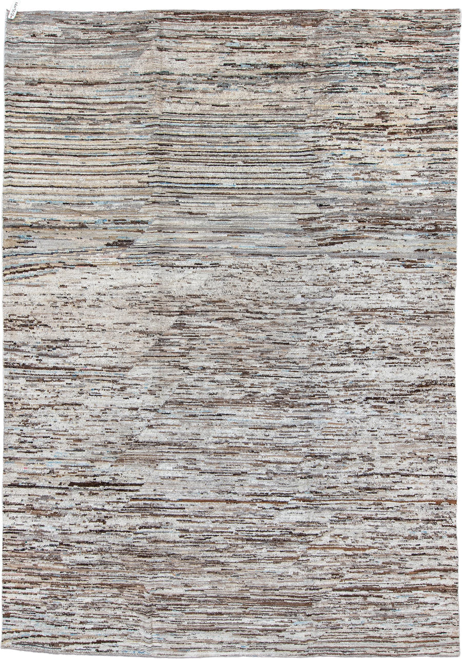 9' x 14' one-of-a-kind handmade vintage Tulu large size rug. Color palette: ivory, taupe, brown, beige, pale_blue, cream