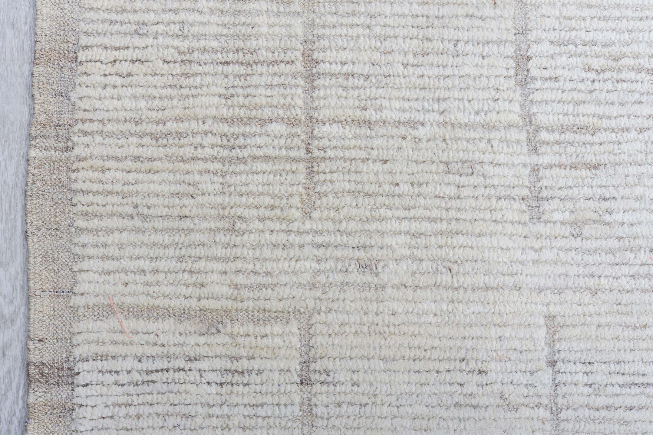12' x 15' one-of-a-kind handmade vintage Tulu oversize rug. Color palette: ivory, cream, taupe, beige, light gray, gray
