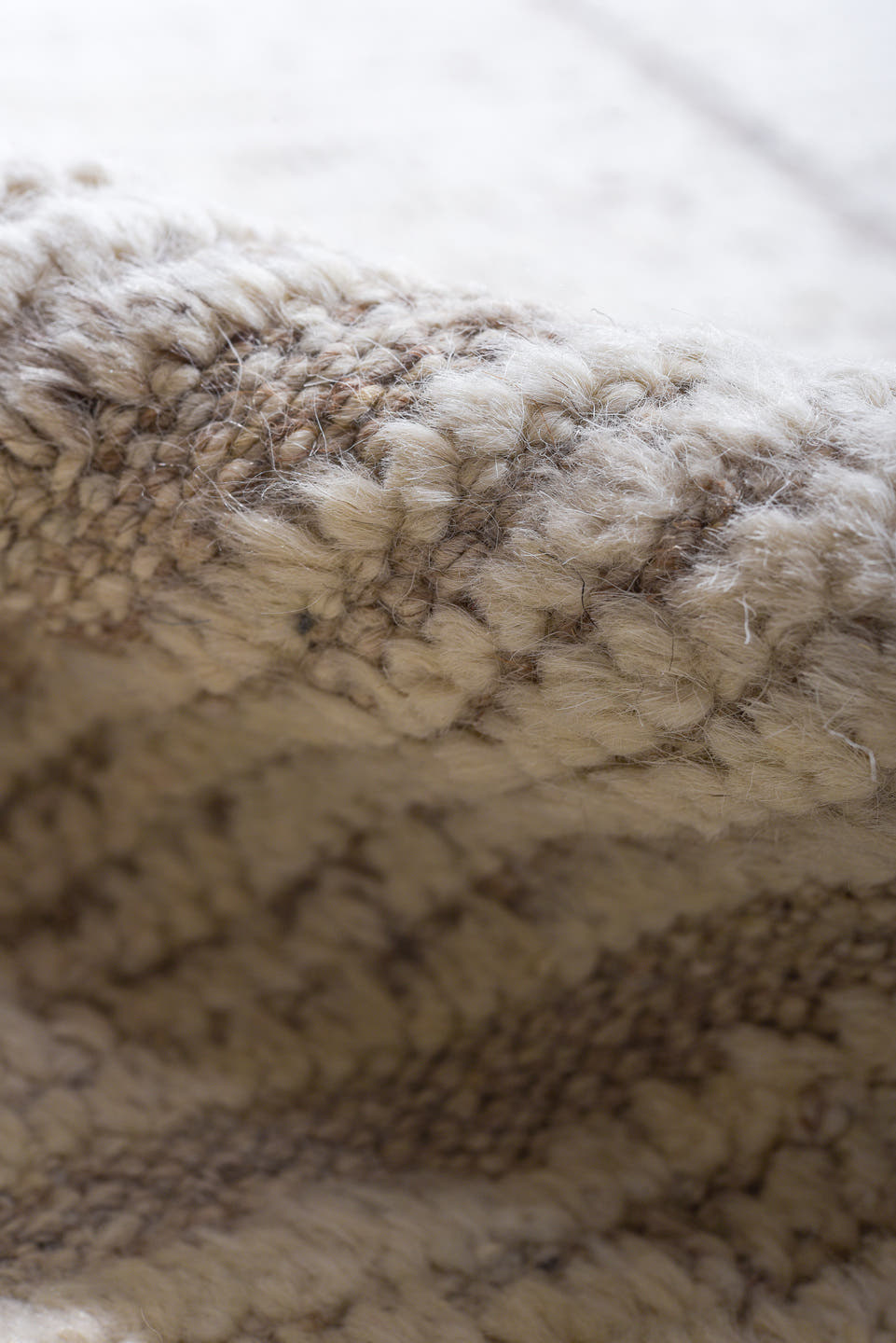 12' x 15' one-of-a-kind handmade vintage Tulu oversize rug. Color palette: ivory, cream, taupe, beige, light gray, gray