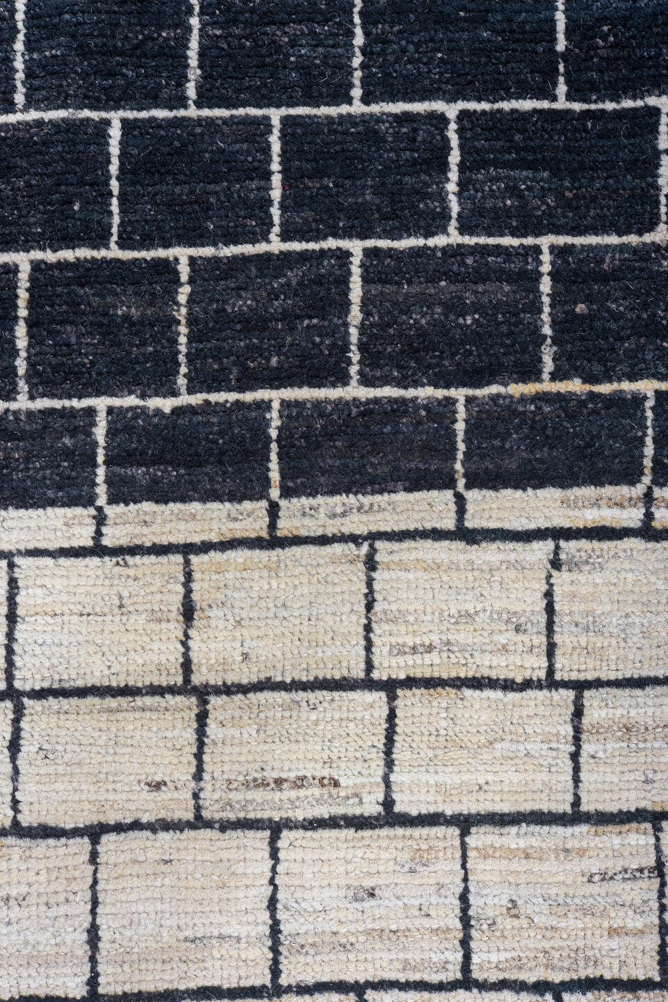 9' x 11' one-of-a-kind handmade vintage Tulu large size rug. Color palette: charcoal, ivory, cream, gray, black