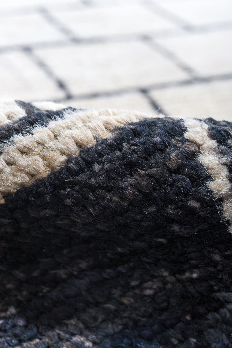 9' x 11' one-of-a-kind handmade vintage Tulu large size rug. Color palette: charcoal, ivory, cream, gray, black