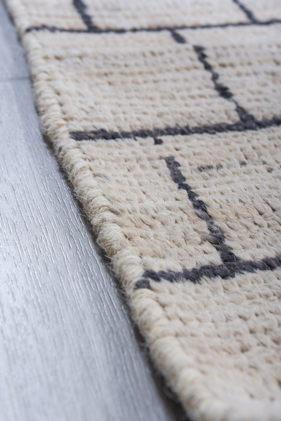 9' x 11' one-of-a-kind handmade vintage Tulu large size rug. Color palette: charcoal, ivory, cream, gray, black