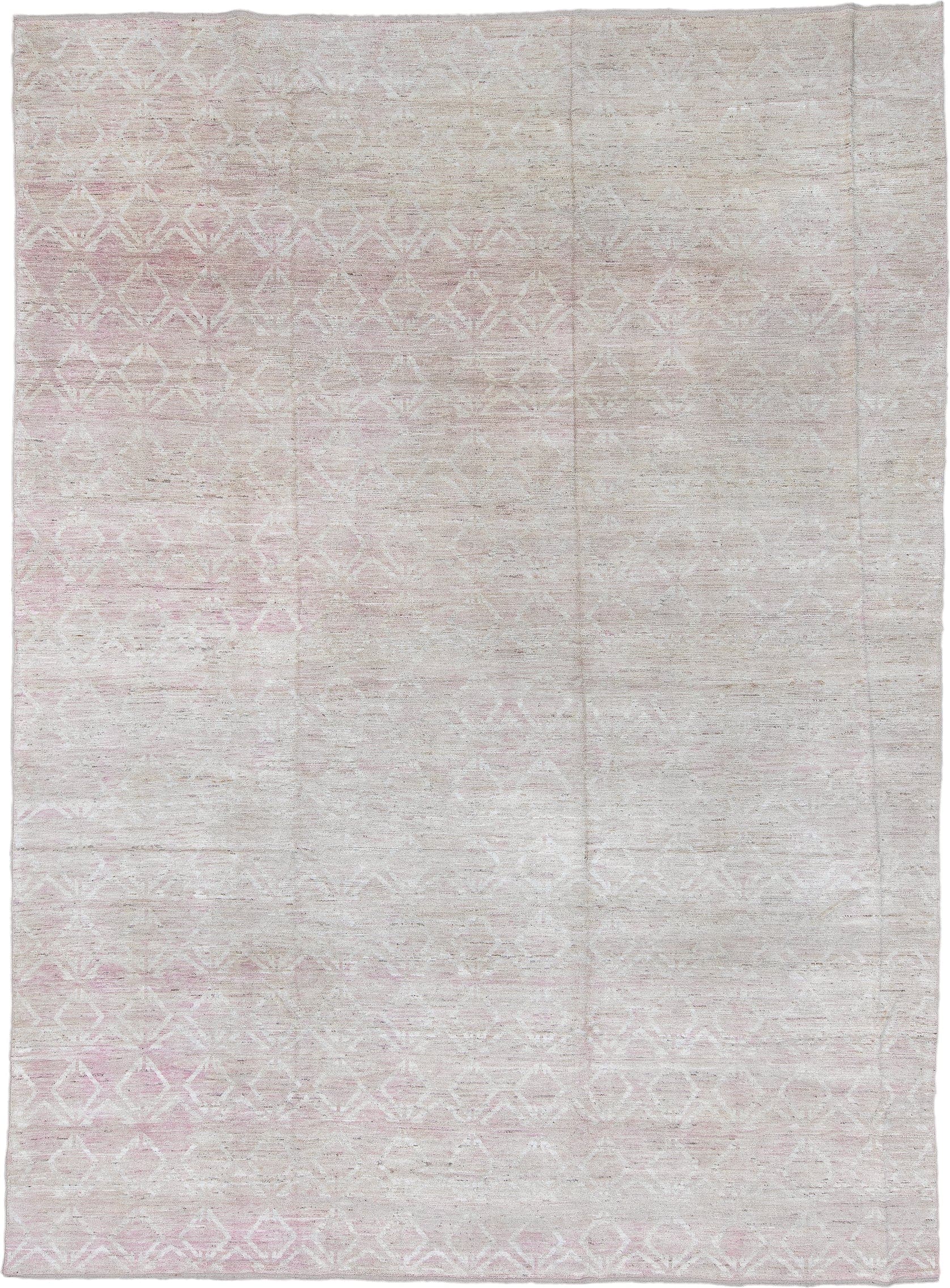10' x 14' one-of-a-kind handmade vintage Tulu large size rug. Color palette: ivory, blush, cream, pale rose, taupe, pink