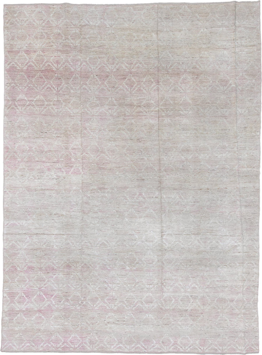 10' x 14' one-of-a-kind handmade vintage Tulu large size rug. Color palette: ivory, blush, cream, pale rose, taupe, pink