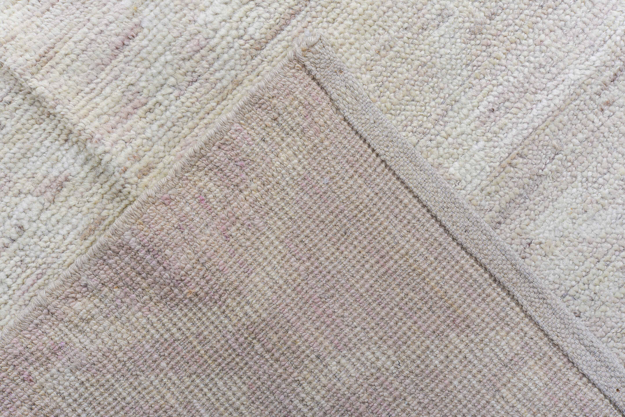 10' x 14' one-of-a-kind handmade vintage Tulu large size rug. Color palette: ivory, blush, cream, pale rose, taupe, pink