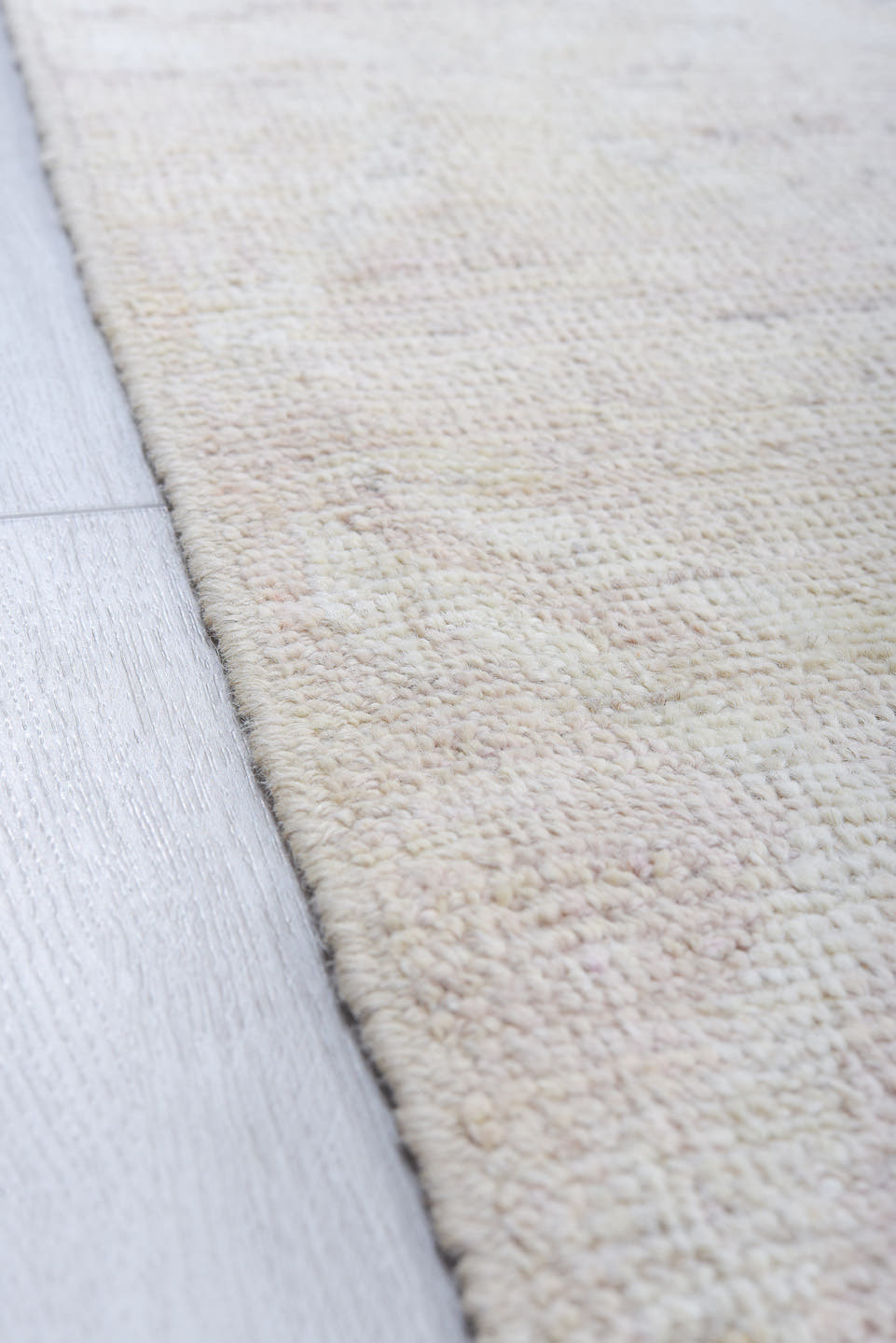 10' x 14' one-of-a-kind handmade vintage Tulu large size rug. Color palette: ivory, blush, cream, pale rose, taupe, pink