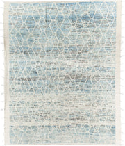 8' x 10' one-of-a-kind handmade vintage Tulu large size rug. Color palette: ivory, pale blue, light blue, silver gray, taupe