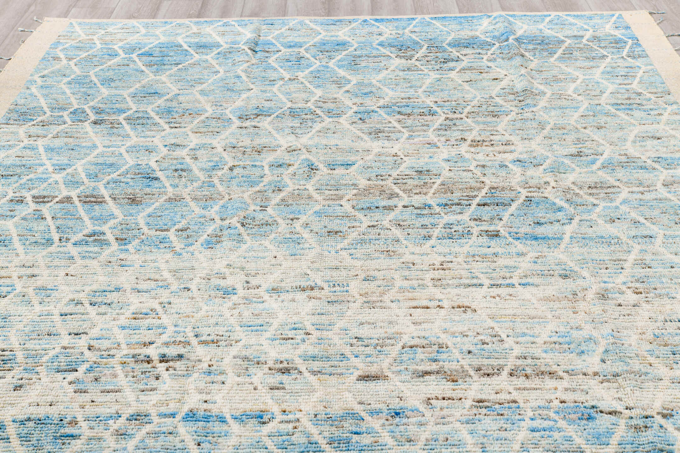 8' x 10' one-of-a-kind handmade vintage Tulu large size rug. Color palette: black, blue, dark gray, gray, light blue