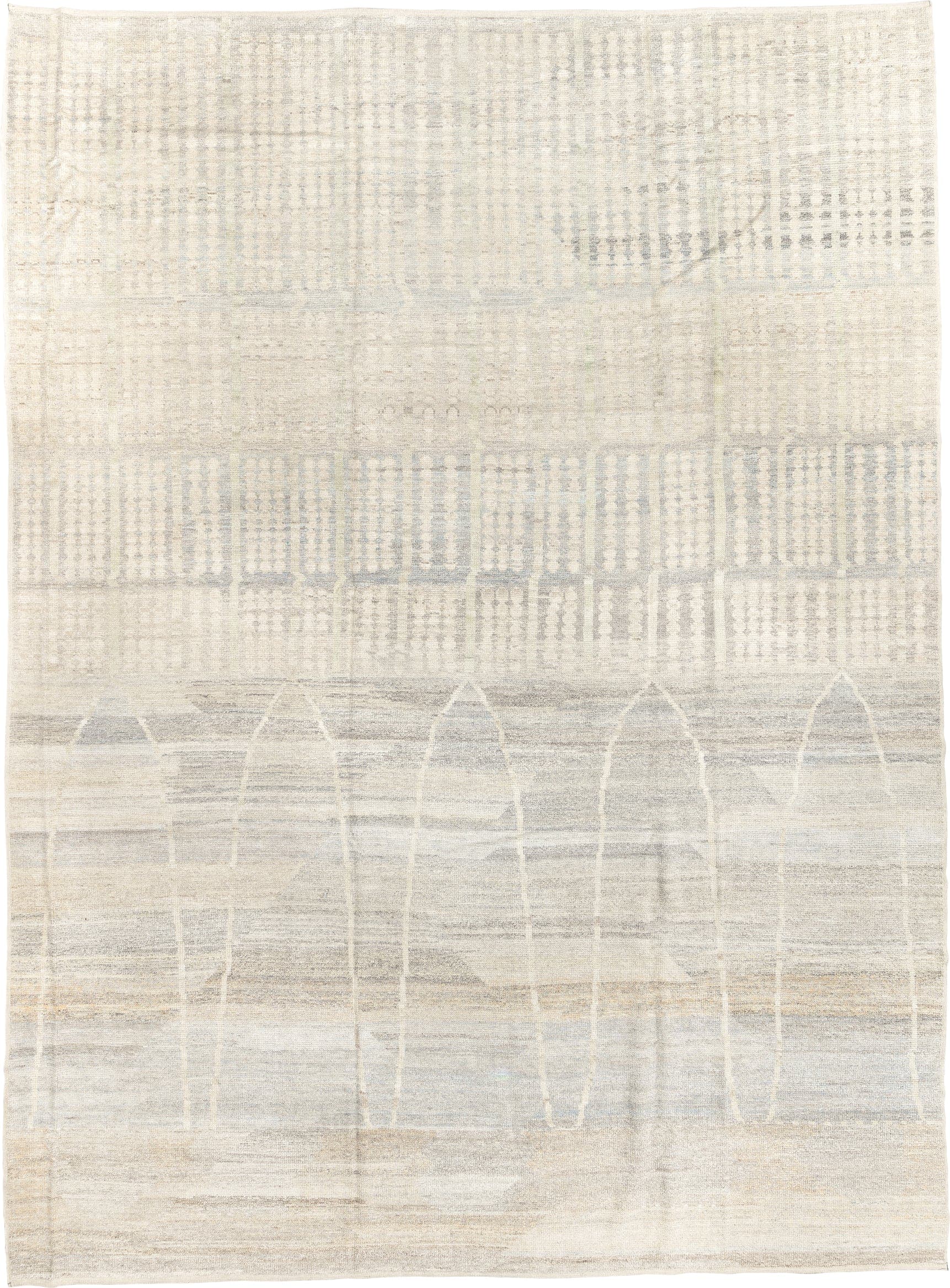 10' x 14' one-of-a-kind handmade vintage Tulu large size rug. Color palette: ivory, cream, taupe, pale gray, beige, gray