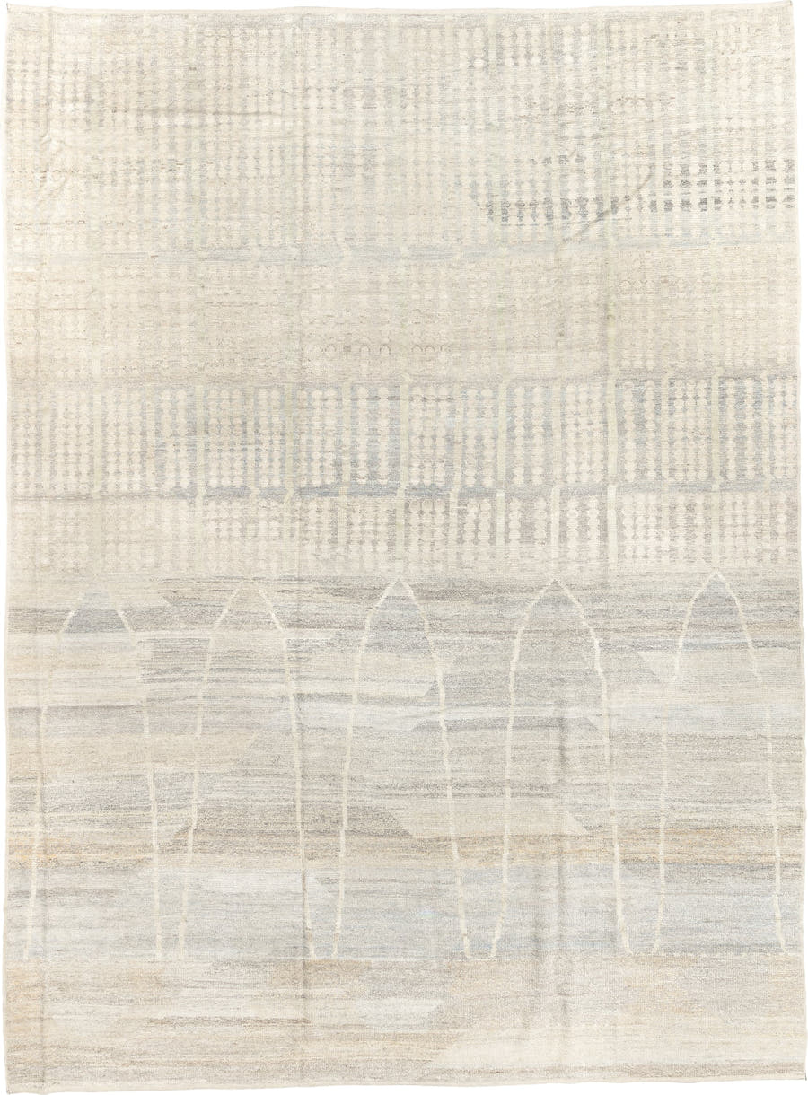 10' x 14' one-of-a-kind handmade vintage Tulu large size rug. Color palette: ivory, cream, taupe, pale gray, beige, gray