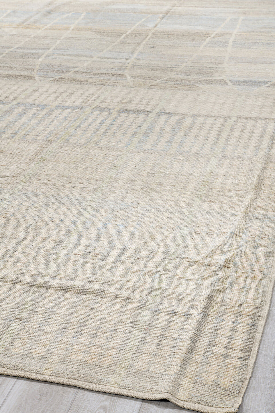 10' x 14' one-of-a-kind handmade vintage Tulu large size rug. Color palette: ivory, cream, taupe, pale gray, beige, gray