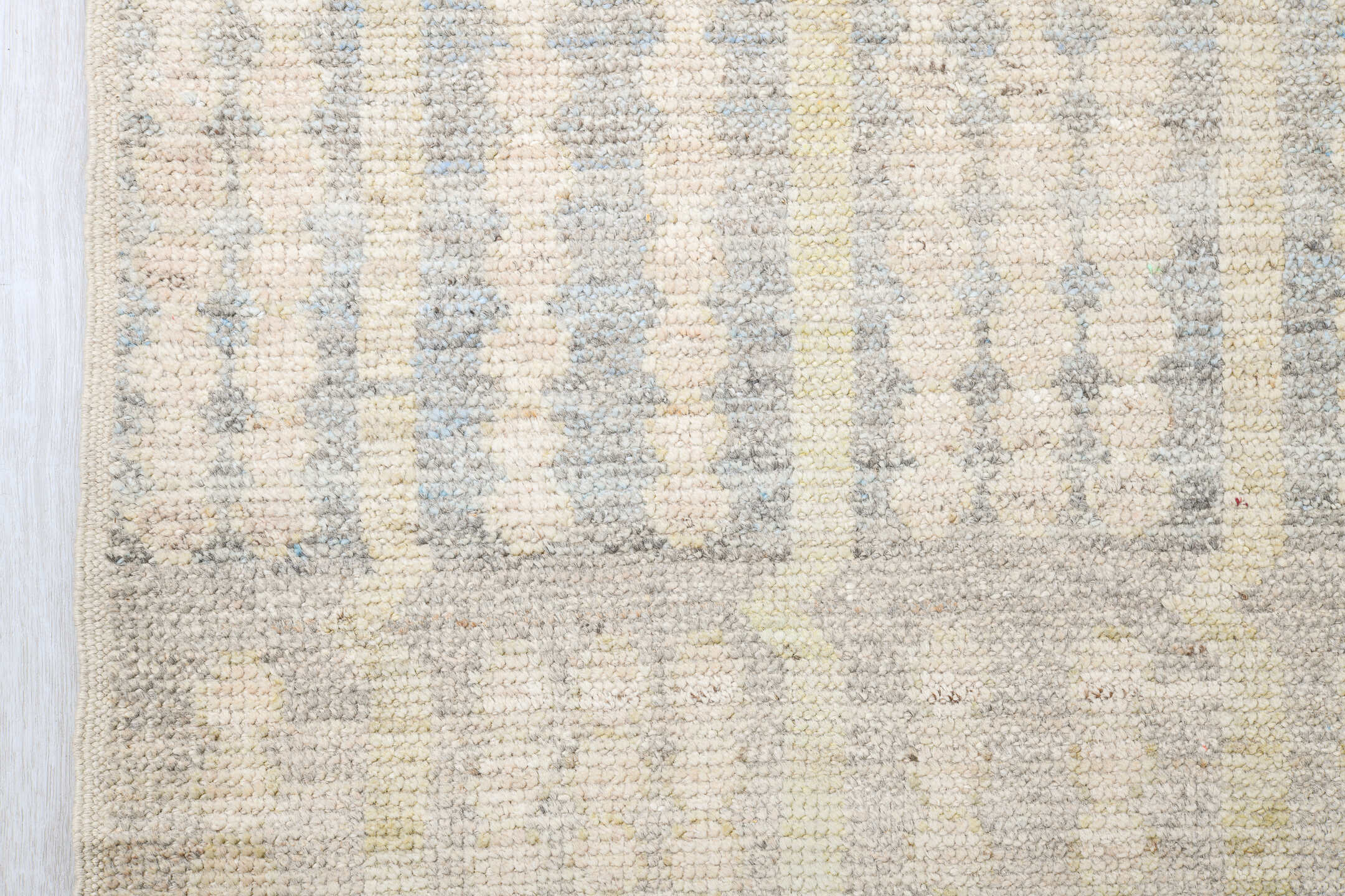 10' x 14' one-of-a-kind handmade vintage Tulu large size rug. Color palette: ivory, cream, taupe, pale gray, beige, gray