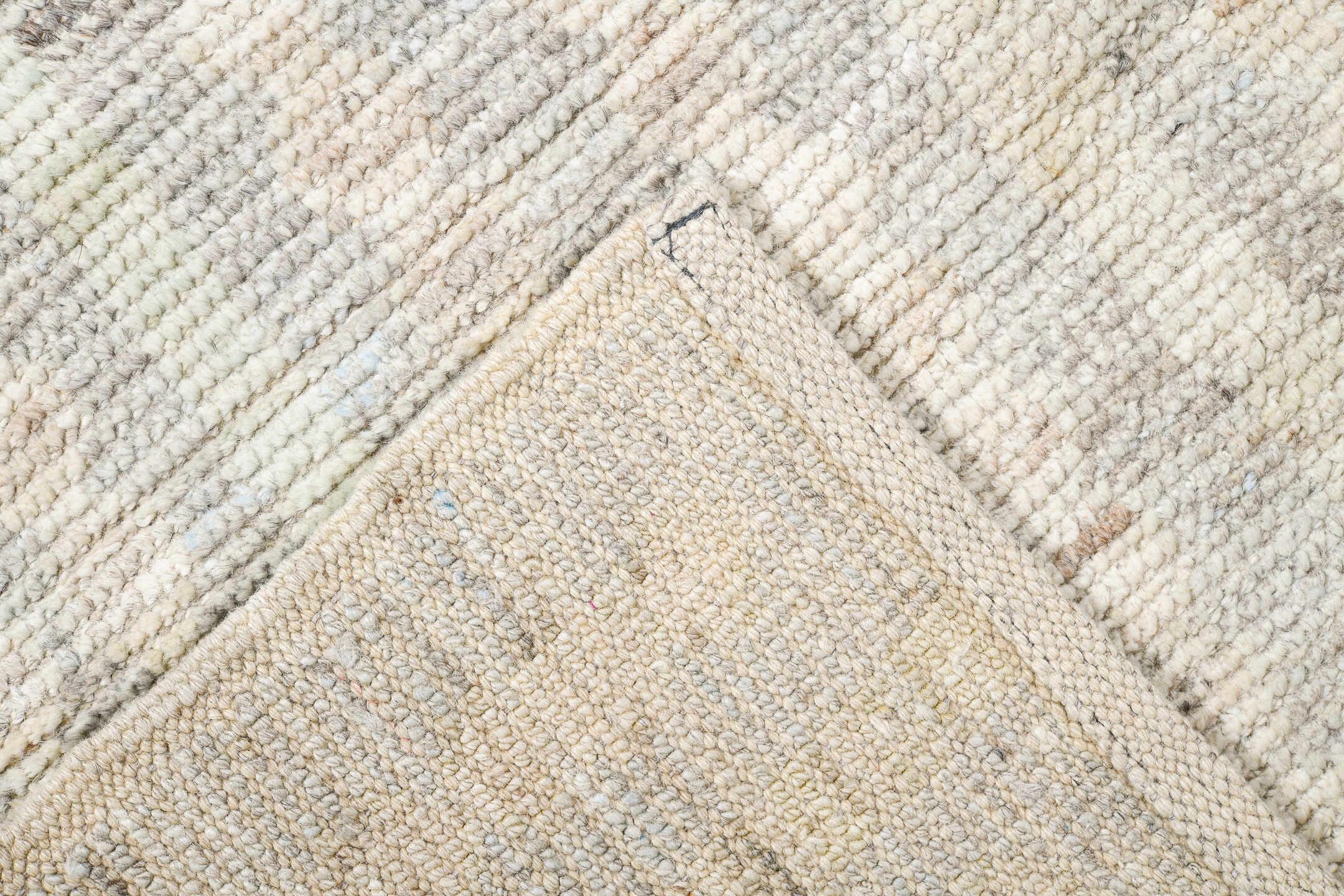 10' x 14' one-of-a-kind handmade vintage Tulu large size rug. Color palette: ivory, cream, taupe, pale gray, beige, gray