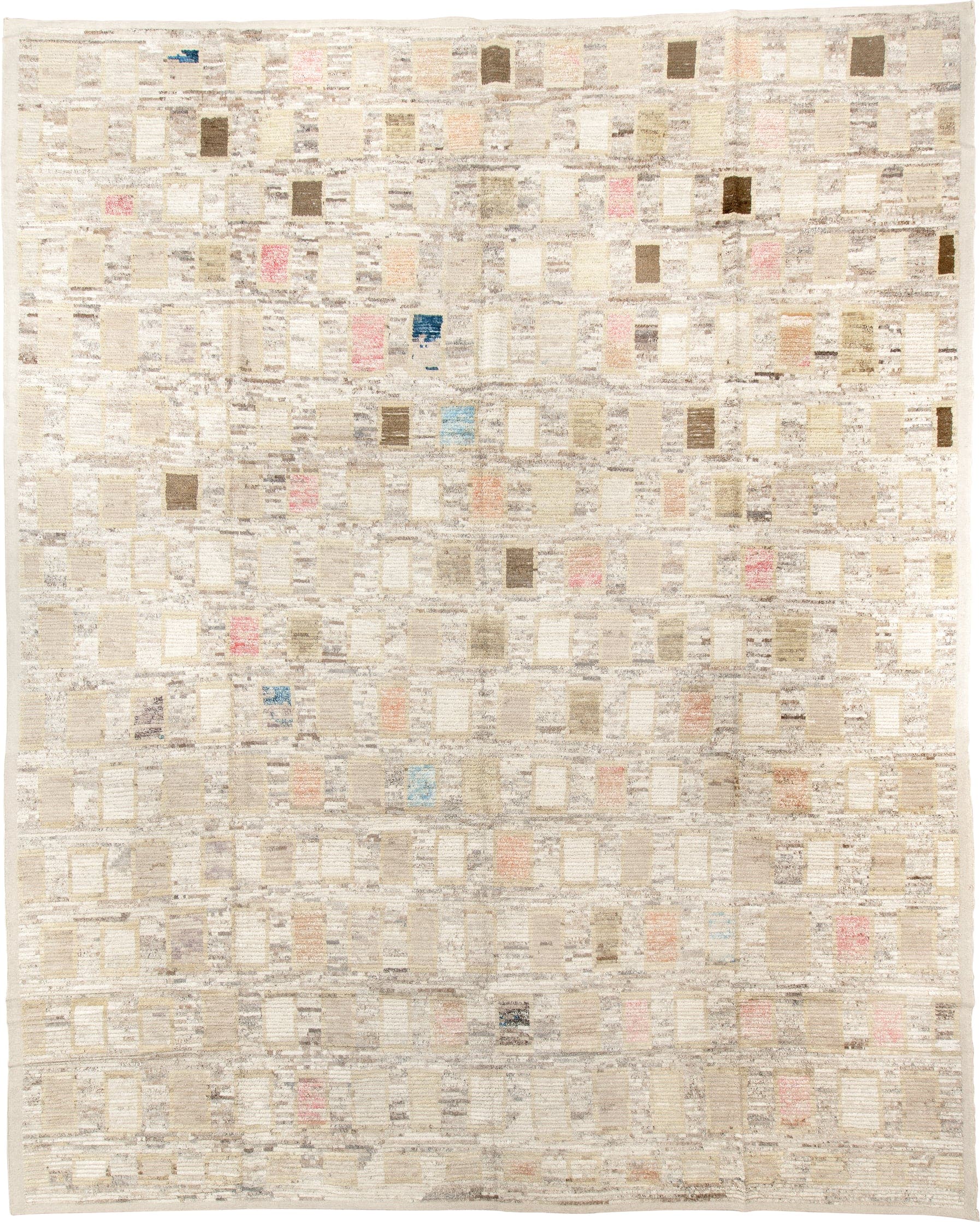 13' x 16' one-of-a-kind handmade vintage Tulu oversize rug. Color palette: ivory, cream, taupe, beige, gray, blush, brown
