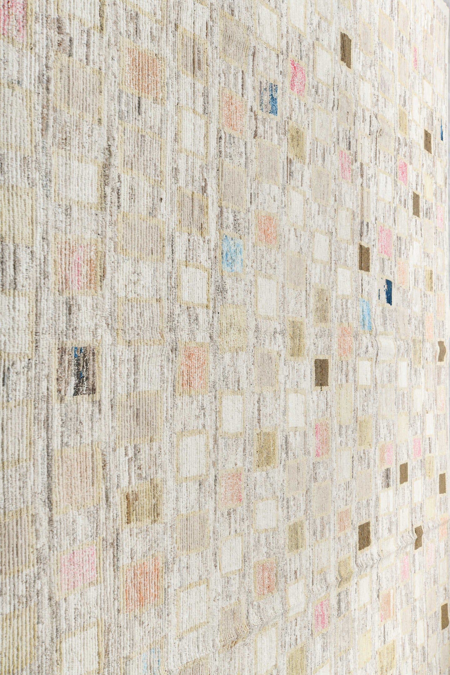 13' x 16' one-of-a-kind handmade vintage Tulu oversize rug. Color palette: ivory, cream, taupe, beige, gray, blush, brown