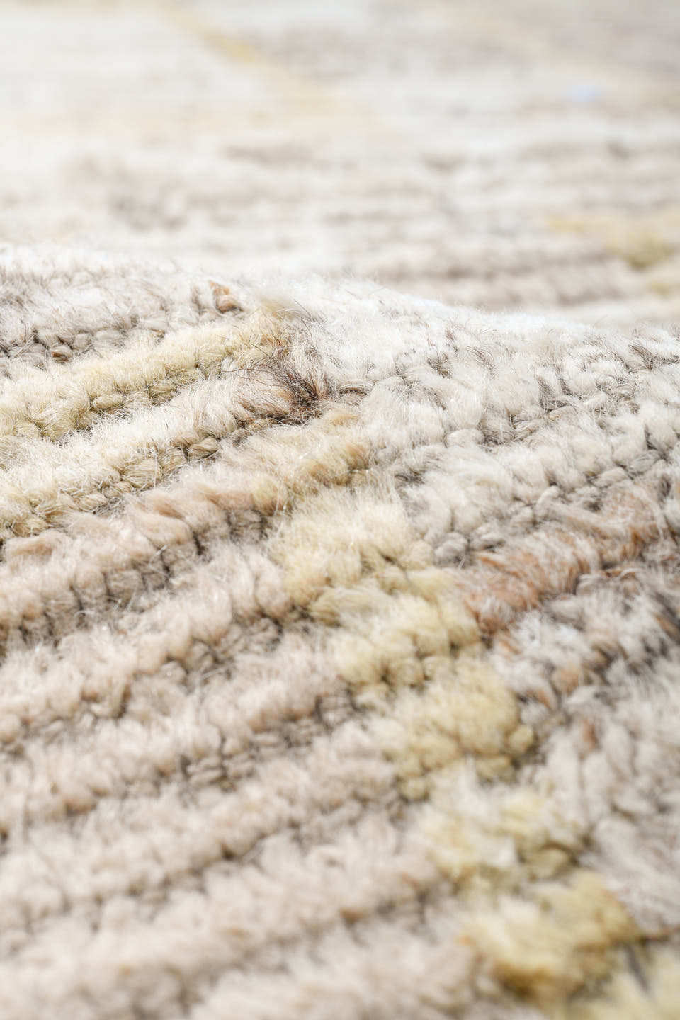 13' x 16' one-of-a-kind handmade vintage Tulu oversize rug. Color palette: ivory, cream, taupe, beige, gray, blush, brown