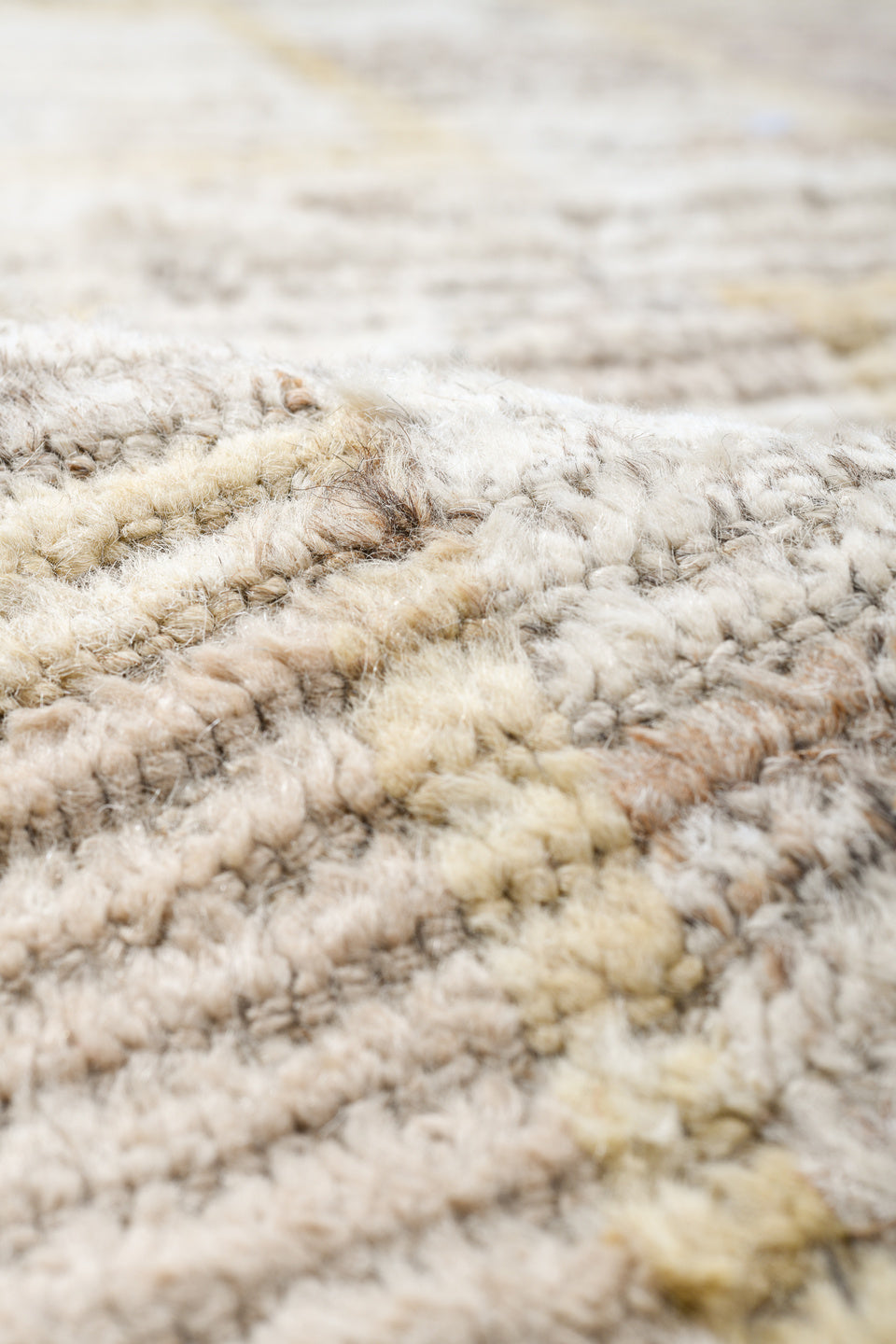13' x 16' one-of-a-kind handmade vintage Tulu oversize rug. Color palette: ivory, cream, taupe, beige, gray, blush, brown