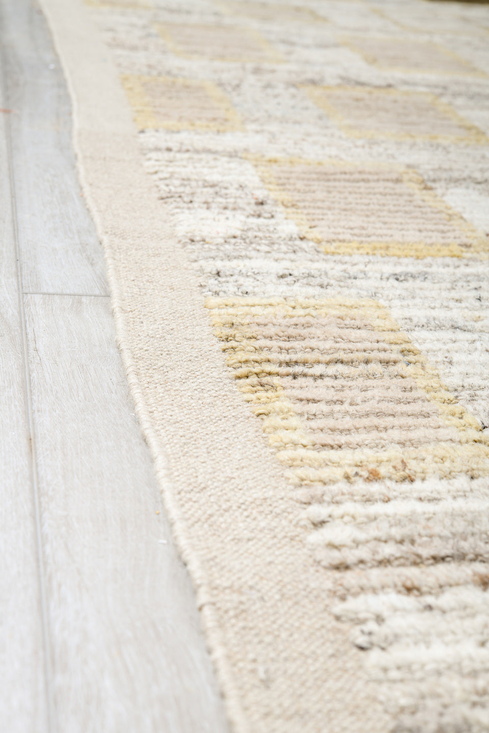 13' x 16' one-of-a-kind handmade vintage Tulu oversize rug. Color palette: ivory, cream, taupe, beige, gray, blush, brown