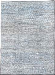 10' x 14' one-of-a-kind handmade vintage Tulu large size rug. Color palette: ivory, pale blue, gray, taupe, slate