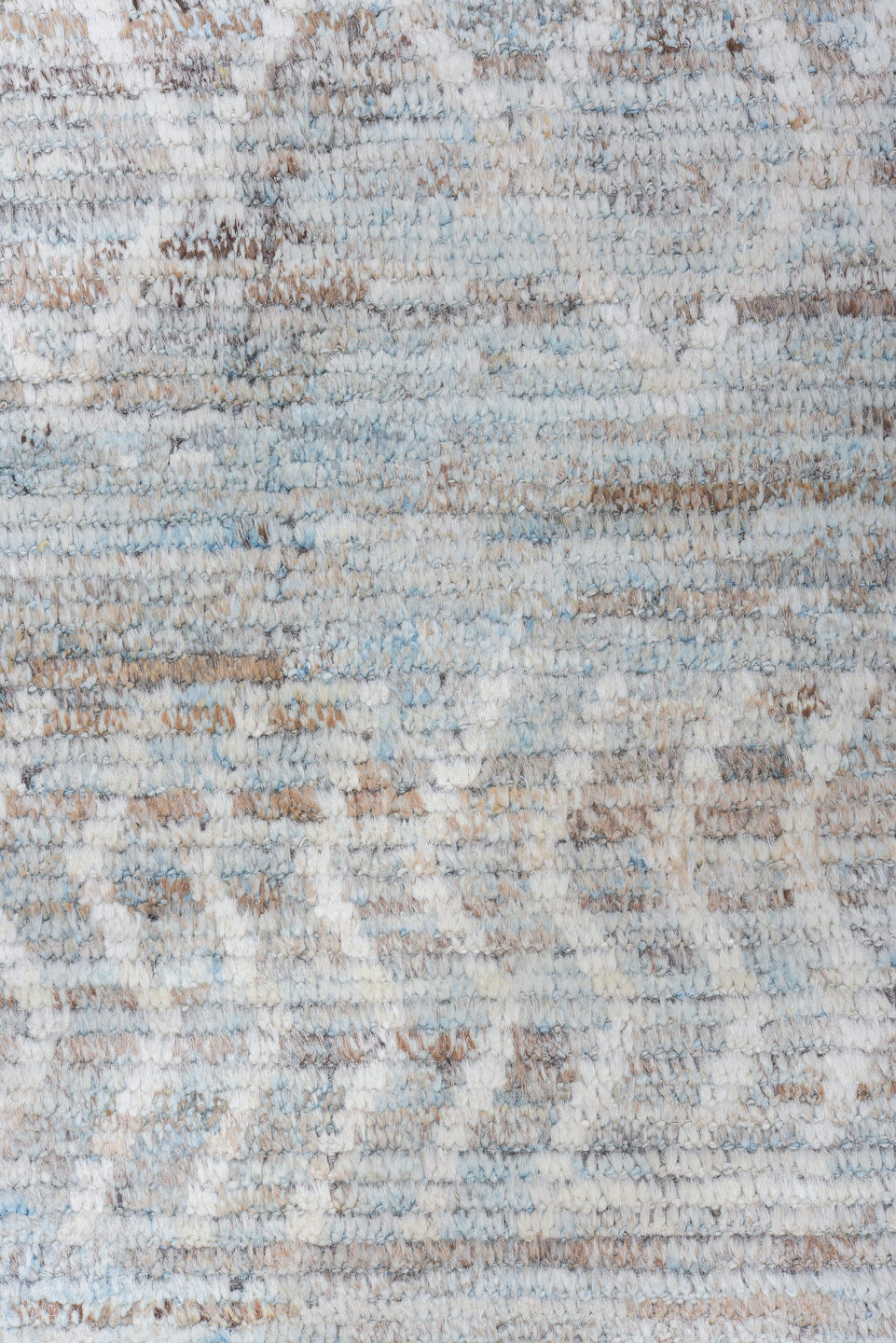 10' x 14' one-of-a-kind handmade vintage Tulu large size rug. Color palette: ivory, pale blue, gray, taupe, slate