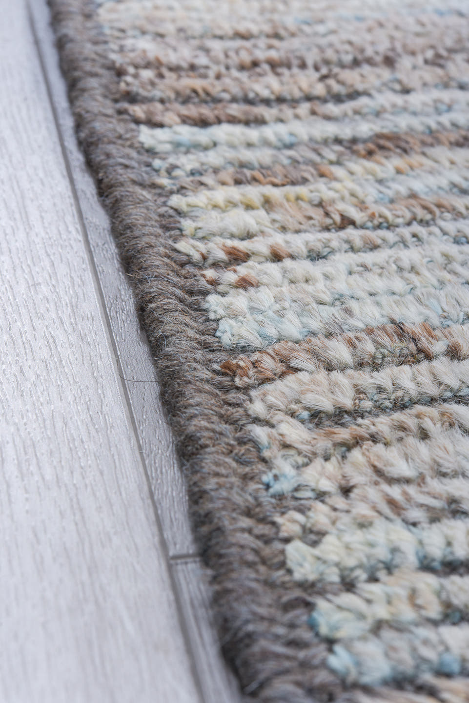 10' x 14' one-of-a-kind handmade vintage Tulu large size rug. Color palette: ivory, pale blue, gray, taupe, slate